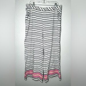 Trina Turk Wide Leg Linen Pants Summer Striped Pink Gray Women’s Size XL